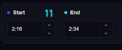 Timing controls for clip start and end time