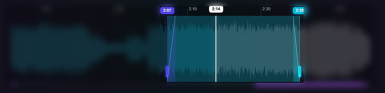 Visual fade indicators inside the selected waveform region